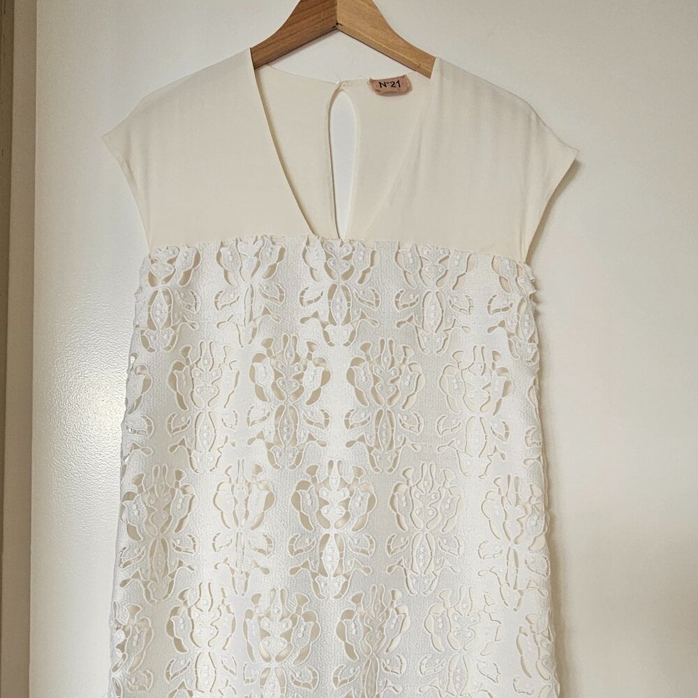 No21 White Lace Pattern Mini Dress Size 42 Italian (Size M)